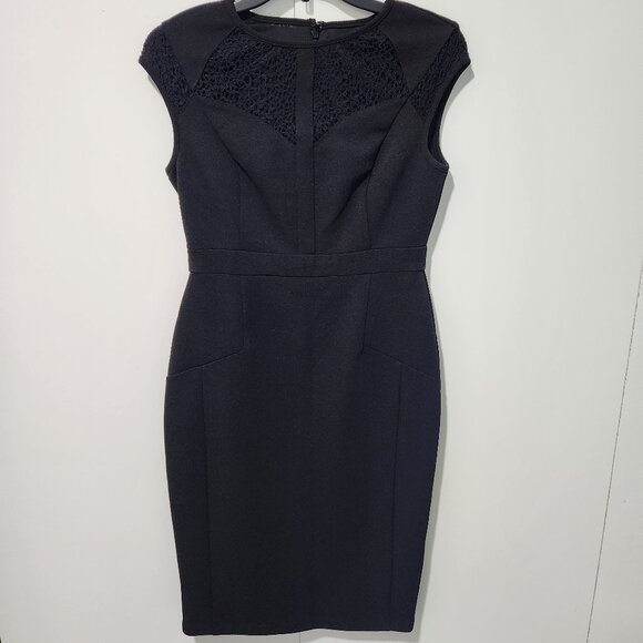 Adrianna Papell Black Cap Sleeve Dress Party Work Cocktail Slim Fit - Size 2 - Picture 1 of 10